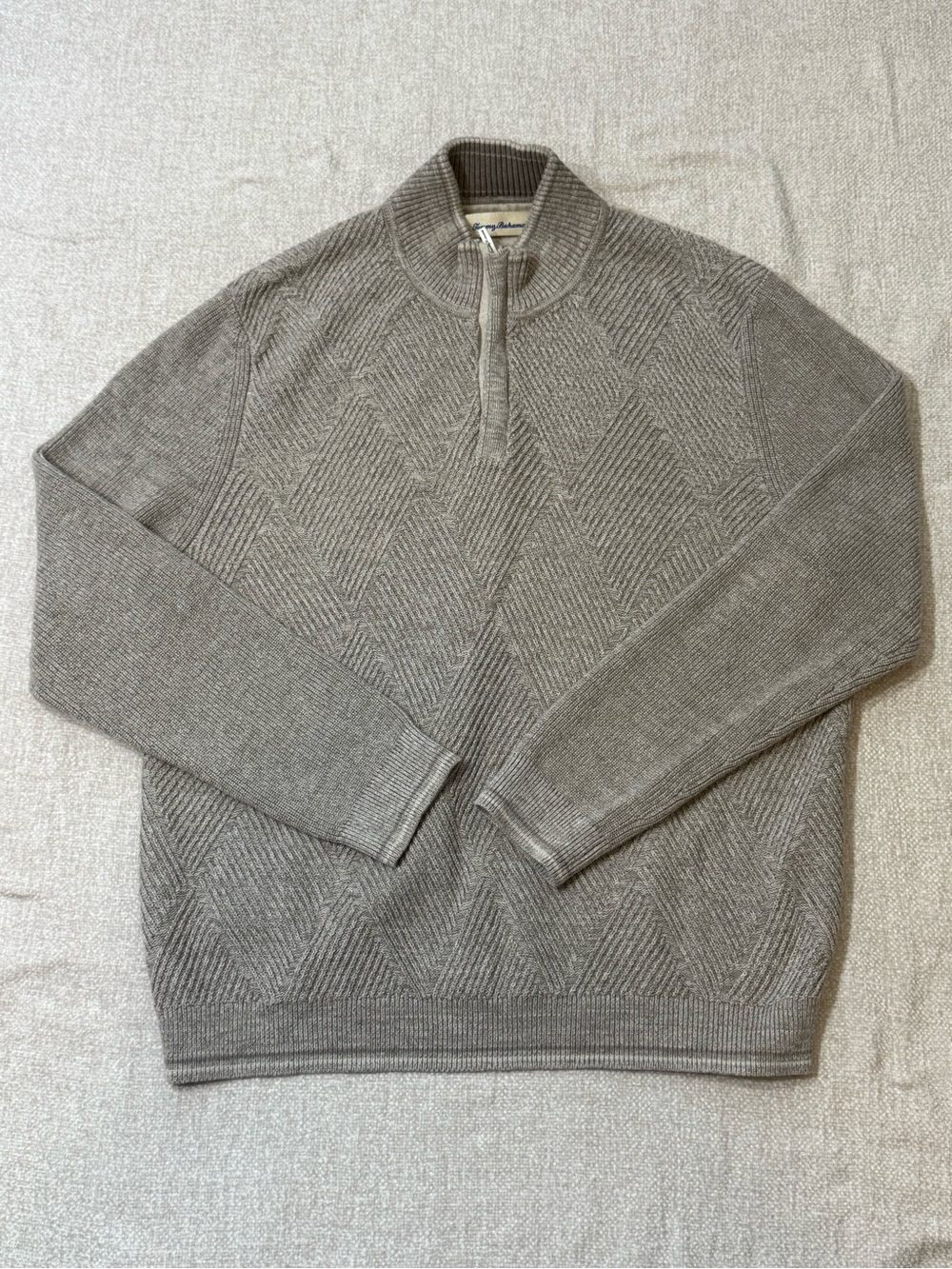 Tommy Bahama XL Pima Cotton Quarter Zip Sweater Gray Quiet Luxury Preppy